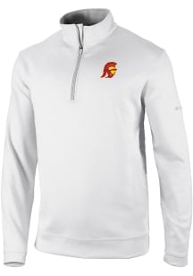 Columbia USC Trojans Mens White Heat Seal Omni Wick Wickhams Hills Long Sleeve Qtr Zip Pullover