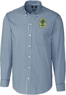 Cutter and Buck Nashville SC Mens Navy Blue Easy Care Gingham Long Sleeve Dress Shirt