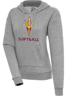 Antigua Arizona State Sun Devils Womens Grey Heather Softball Victory Hooded Sweatshirt