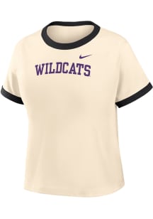 Nike K-State Wildcats Womens Ivory Mod Crop Ringer Short Sleeve T-Shirt