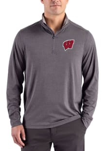 Cutter and Buck Wisconsin Badgers Mens Black Forge Eco Big and Tall Qtr Zip