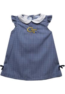 Vive La Fete GA Tech Yellow Jackets Baby Girls Navy Blue Gingham Short Sleeve Dress