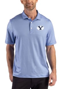 Cutter and Buck BYU Cougars Mens Navy Blue Lattice Short Sleeve Polo