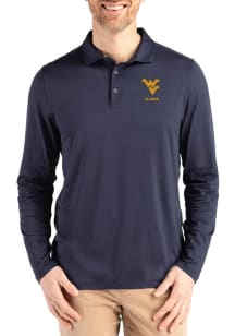 Cutter and Buck West Virginia Mountaineers Mens Navy Blue Alumni Coastline Long Sleeve Polo Shirt