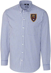 Cutter and Buck Real Salt Lake Mens Blue Easy Care Gingham Long Sleeve Dress Shirt