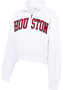 Houston Cougars Womens White Cropped Sport Fleece Qtr Zip
