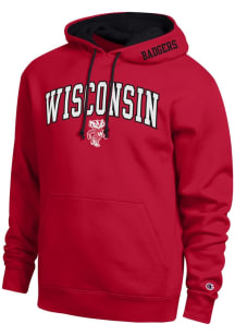 Champion Wisconsin Badgers Mens Red Arch Name Contrast Liner Long Sleeve Hoodie