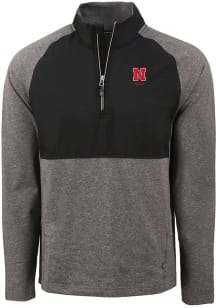 Cutter and Buck Nebraska Cornhuskers Mens Black Alumni Adapt Eco Hybrid Long Sleeve Qtr Zip Pullov..