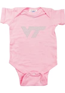 Virginia Tech Hokies Baby Pink Clear Stones Short Sleeve One Piece
