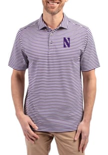 Cutter and Buck Northwestern Wildcats Mens Purple Virtue Eco Pique Stripe Short Sleeve Polo