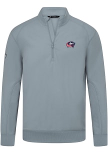 Levelwear Columbus Blue Jackets Mens Grey Upright 3D Embroidered Patch Long Sleeve Qtr Zip Pullove..