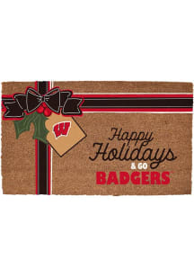 Wisconsin Badgers Holiday Bow 19.5x29.5 Door Mat