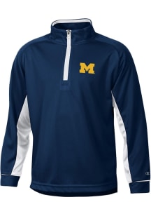 Champion Michigan Wolverines Youth Navy Blue Tipping Long Sleeve Quarter Zip Shirt