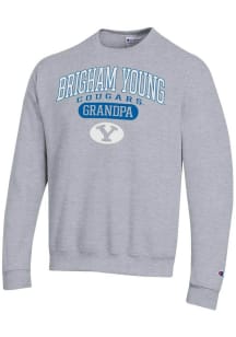 Champion BYU Cougars Mens Grey Pill Box Grandpa Powerblend Long Sleeve Crew Sweatshirt