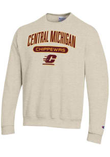 Champion Central Michigan Chippewas Mens Oatmeal Pill Powerblend Long Sleeve Crew Sweatshirt