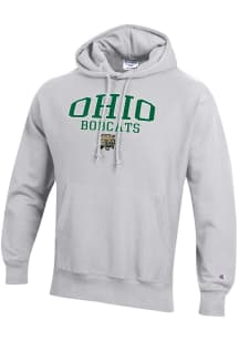 Champion Ohio Bobcats Mens Ash Name and Mascot Reverse Weave Long Sleeve Hoodie