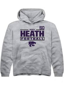 Brock Heath Rally K-State Wildcats Youth NIL Stacked Box Long Sleeve Player Hoodie Grey