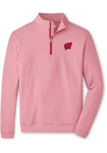 Peter Millar Wisconsin Badgers Mens Red Perth Sugar Stripe Long Sleeve Qtr Zip Pullover
