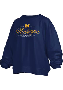 Pressbox Michigan Wolverines Womens Navy Blue Alexus Script Crew Sweatshirt