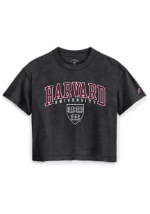 Harvard Crimson Womens Black Intramural Midi Short Sleeve T-Shirt
