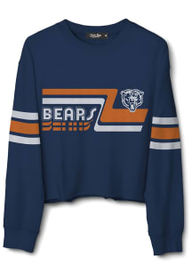 Junk Food Clothing Chicago Bears Womens Navy Blue Retro Crop Crew Sweatshirt