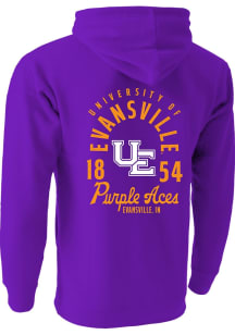 Evansville Purple Aces Mens Purple Mascot Overlay Long Sleeve Hoodie