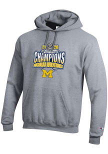 Champion Michigan Wolverines Mens Grey 2026 Men's Basketball National Champions Long Sleeve Hoodie