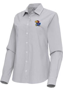 Antigua Kansas Jayhawks Womens Porter Long Sleeve Ash Dress Shirt