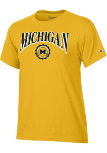 Champion Michigan Wolverines Womens Yellow Rhinestone Short Sleeve T-Shirt