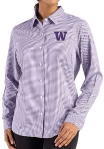 Cutter and Buck Washington Huskies Womens Epic Confidence Gingham Long Sleeve Purple Dress Shirt