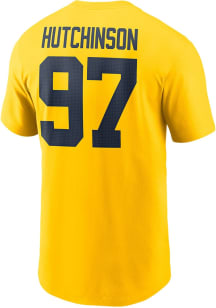 Aidan Hutchinson Michigan Wolverines Yellow Football Name And Number Short Sleeve Player T Shirt