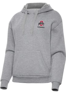 Antigua Ohio State Buckeyes Womens Grey Heather Tennis Victory Hooded Sweatshirt