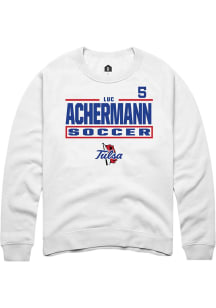 Luc Achermann Tulsa Golden Hurricane Mens White NIL Stacked Box Player Crew