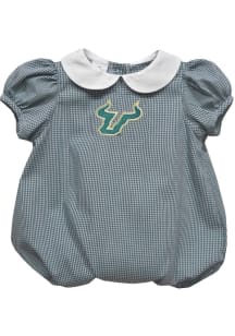 Vive La Fete South Florida Bulls Baby Green Gingham Collar Short Sleeve One Piece