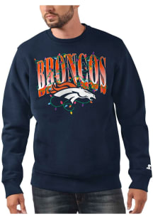 Starter Denver Broncos Mens Navy Blue Prime Time Holiday Long Sleeve Fashion Sweatshirt