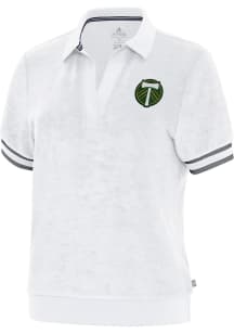 Antigua Portland Timbers Womens White Favorite Short Sleeve Polo Shirt