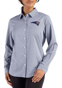 Cutter and Buck New England Patriots Womens Americana Epic Confidence Gingham Long Sleeve Navy Blu..