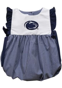 Vive La Fete Penn State Nittany Lions Baby Girls Navy Blue Gingham Bubble Short Sleeve Dress