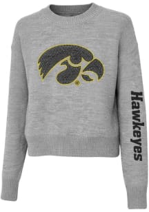Iowa Hawkeyes Womens Grey Tigerhawk Crystal Long Sleeve Sweater