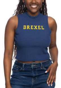 Drexel Dragons Womens Navy Blue Ribbed Mock Neck Tank Top