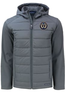 Mens Philadelphia Union Cutter and Buck Mens Evoke Hood Heavyweight Jacket - Graphite