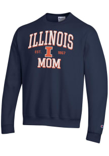 Champion Illinois Fighting Illini Mens Navy Blue EST Date Mom Powerblend Long Sleeve Crew Sweatshi..