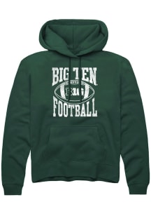 Rally Big Ten Mens Green Football Arch Long Sleeve Hoodie