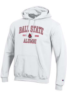 Champion Ball State Cardinals Mens White Est Date Alumni Powerblend Long Sleeve Hoodie