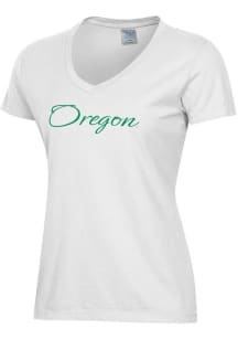 ComfortWash Oregon Ducks Womens White Script Name Garment Dyed Short Sleeve T-Shirt
