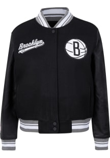 Pro Standard Brooklyn Nets Womens Black Script Tail Varsity Light Weight Jacket