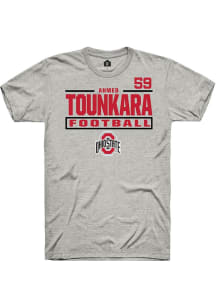 Ahmed Tounkara Ohio State Buckeyes Ash Football NIL Stacked Box Short Sleeve Player T Shirt
