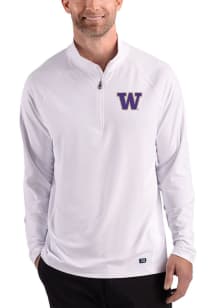 Cutter and Buck Washington Huskies Mens White Prospect Epic Confidence Long Sleeve Qtr Zip Pullove..