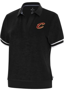 Antigua Cleveland Cavaliers Womens Black Favorite Short Sleeve Polo Shirt