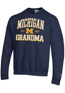 Champion Michigan Wolverines Mens Navy Blue Est. Date Grandma Powerblend Long Sleeve Crew Sweatshi..